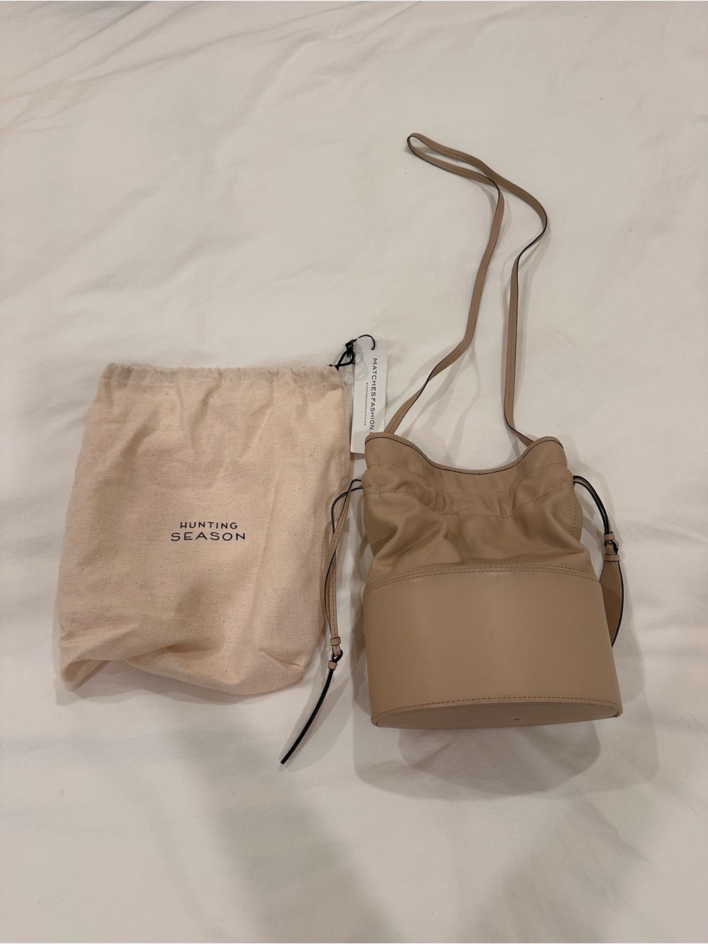 Hunting Season Beige Drawstring Bucket Bag